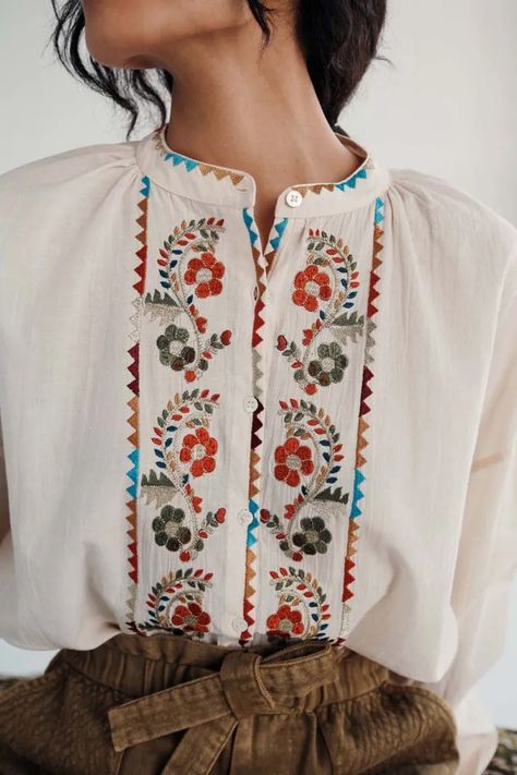 Shirts & Blouses | Woman | Louise Misha Fabric Paint Diy, Shirt Blouses Women's, Louise Misha, Western Tops, Winter 23, Cream Blouse, Bohemian Blouses, Design Seeds, Chic Blouses