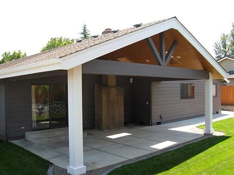 Gable End Patio Cover with Skylight, Salem : TnT Builders Gable Patio, Hot Tub Pergola, Backyard Covered Patios, Covered Patio Design, Concrete Patios, Patio Covers, Patio Cover, Salem Oregon, Coban