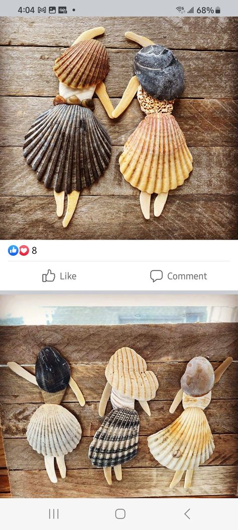 Crafts From Seashells, Things To Make With Shells From The Beach, Seashell Decorations Diy, Big Sea Shell Decoration, How To Make Sea Shell People, Shell And Seaglass Art, Beach Seashells Crafts, Art With Sea Shells Diy Ideas, Large Scallop Shell Craft Ideas