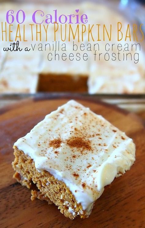 Healthy Pumpkin Recipes Low Calories, Healthy Pumpkin Bars, Vanilla Bean Cream, Low Calorie Pumpkin, Healthy Pumpkin Dessert, Pumpkin Recipes Healthy, Baking Powder Uses, Pumpkin Bars, Pumpkin Recipes Dessert