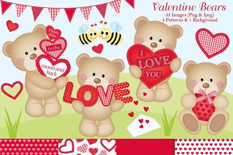 Valentine Clipart & Paper Set by Jo Kavanagh Designs on @creativemarket Sloth Clipart, Valentines Day Clipart, Valentine Clipart, Bear Valentines, Classroom Projects, Seamless Paper, Valentines Design, Paper Book, Easter Chicks