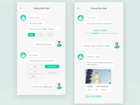 Using chat style to find the property you want seems pretty fun. It's so easy, right? Hope u like it. Pls press "L". :) Chatbot App, Chatbot Design, To Do App, Support Icon, Mobile App Design Inspiration, Game Ui Design, App Design Inspiration, Travel App, Web Layout