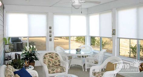 Sunroom Shades Ideas, Sunroom Blinds Ideas, Shade Pictures, Sunroom Window Treatments, Sunroom Blinds, Sunroom Remodel, Sunroom Windows, Designer Window Treatments, Porch Interior