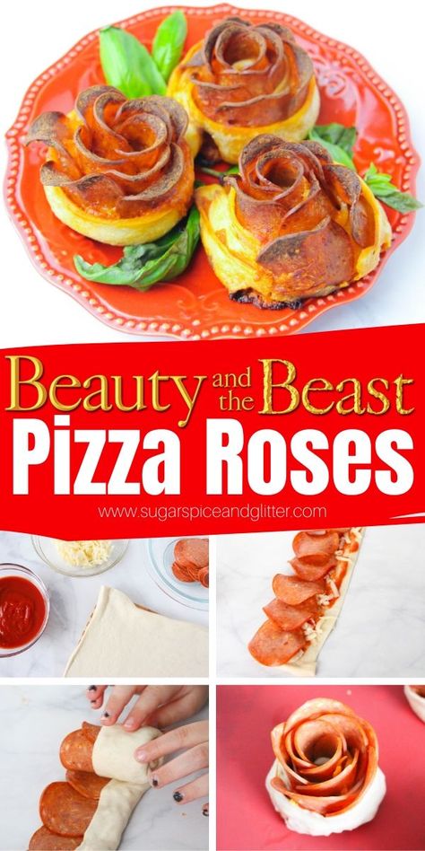 Pizza Roses, Pizza Appetizer, Disney Movie Night Food, Disney Themed Food, Disney Movie Night Dinner, Disney Menus, Movie Night Dinner, Disney Dishes, Disney Inspired Food