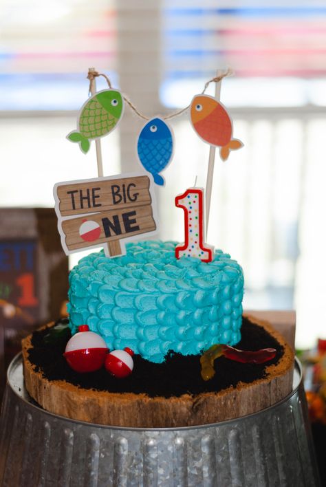 Fish Smash Cake 1st Birthdays, O Fishally One Smash Cake, Lake First Birthday Party, Ofishally One Birthday Food, Ofishally One Birthday, Fishing Themed Birthday Party, Fish Birthday, Fishing Birthday Party, Boys First Birthday Party Ideas