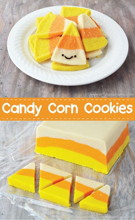 Halloween Candy Corn Cookies, Quick Halloween Treats, Candy Corn Sugar Cookies, Candy Corn Recipe, Sugar Cookies From Scratch, Corn Cookies, Italian Rainbow Cookies, Sunflower Cookies, Candy Corn Cookies