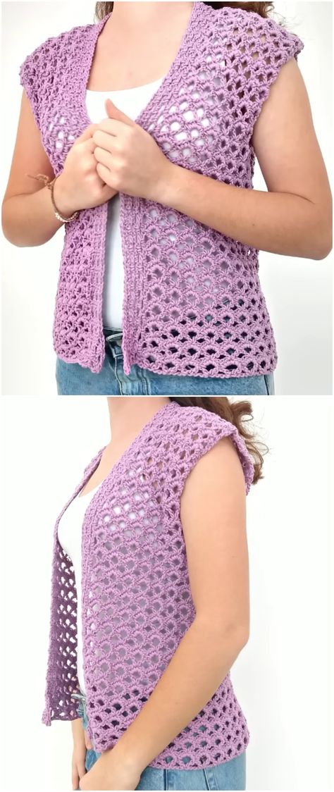 Crochet Super Easy Vest In Any Size Crochet Short Vest Pattern Free, Crocheted Vests For Women, Easy Crochet Vest Pattern Free For Women, Free Crochet Vest Pattern, Crochet Summer Vest Pattern, Crochet Vest Pattern Free Boho, Crochet Vest Pattern Free Woman, Crochet Vest Pattern Free Easy, Crochet Sleeveless Vest