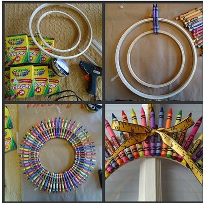 mags and lou: Crayon Wreath Teacher Crayon Wreath, Crayon Wreath, School Wreaths, Teacher Wreaths, Crayon Crafts, Appreciation Gifts Diy, Make A Wreath, Teacher Appreciation Gifts Diy, Teacher Craft