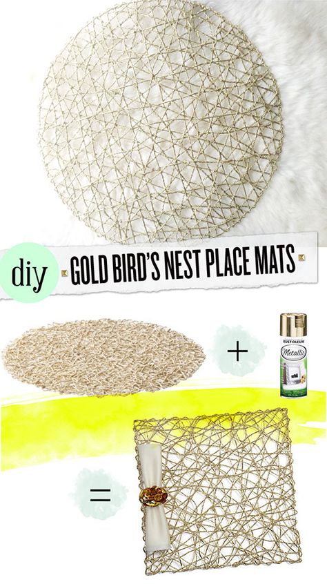 14 Napkins, Placemats, & Tablecloth Projects For Awesome Table Decor Gold Placemats, Diy Placemats, Diy Table Decor, Decor Ikea, Diy Ikea Hacks, Gold Diy, Table Placemats, Ikea Diy, Place Mats