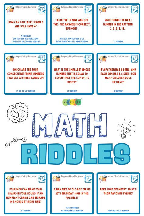 Math Riddles for kids gamify math & are a fun brain workout. Choose from 100 Easy & Hard Math Riddles for Kids, Middle School and Adults. Maths Riddles With Answers, Simple Riddles For Kids, Maths Riddles, Kdp Ideas, Riddles For Kids With Answers, Math Riddles With Answers, Math Riddles Brain Teasers, Riddles Kids, Quizzes And Answers