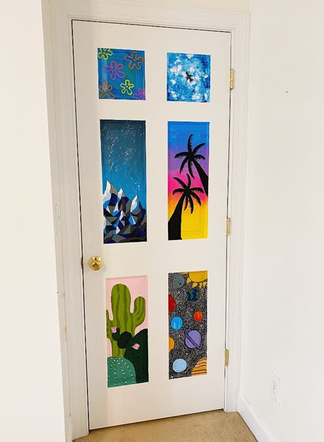 Door Painting Ideas Bedroom Aesthetic, Door Art Bedroom, Door Painting Ideas Bedroom, Painted Bedroom Doors, Door Painting Ideas, Painting Ideas Bedroom, Bedroom Art Painting, Art Room Doors, Door Painting