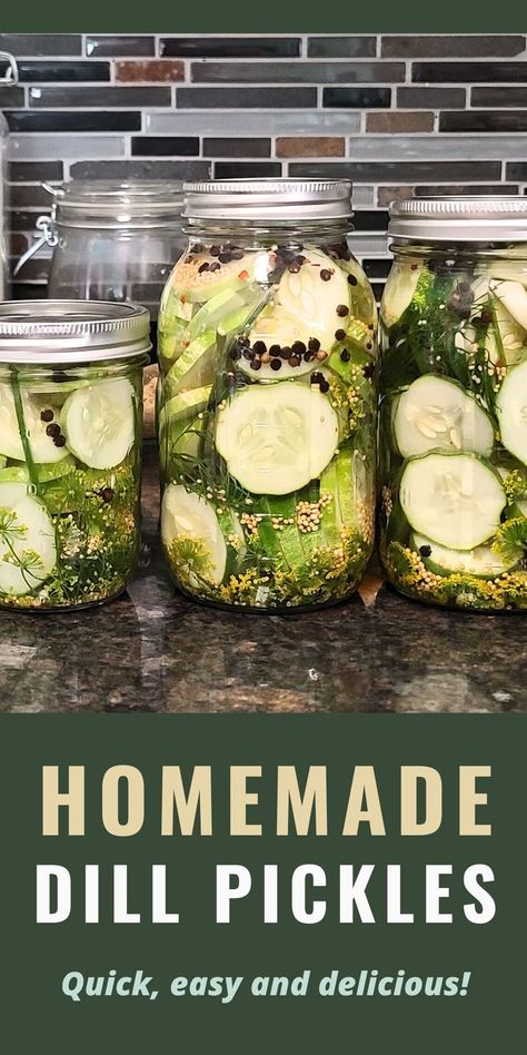 Homemade refrigerator dill pickle recipe that is quick and easy to make Crispy Dill Pickle Recipe, Easy Pickle Recipes, Easy Dill Pickles, Homemade Dill Pickles, Pickles Homemade, Refrigerator Dill Pickles, Refrigerator Pickles Dill, Easy Pickling Recipes, Easy Pickle