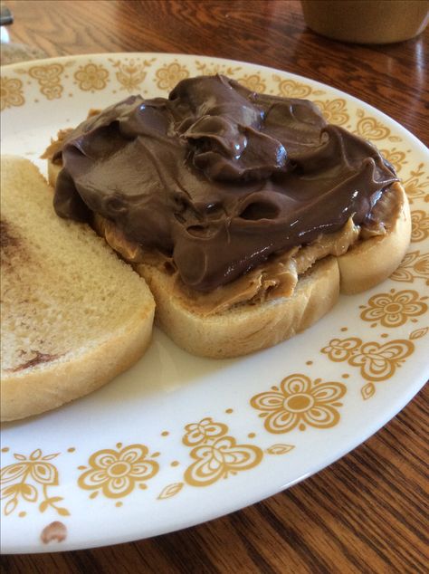 Peanut Butter And Nutella Sandwich, Peanut Butter Sandwiches, Peanut Butter Sandwich, Chocolate And Peanut Butter, Food Therapy, Yummy Comfort Food, Food Obsession, Cafe Food, Interesting Food Recipes