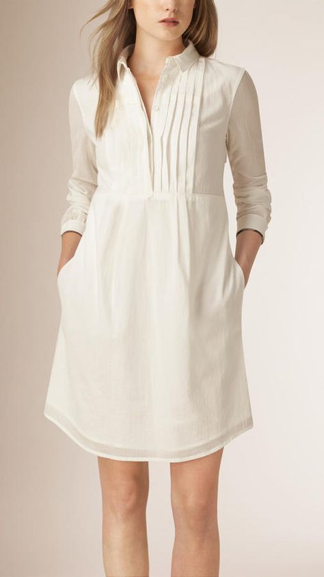 Burberry Pleat Detail Cotton Shirt Dress Shirt Gown, Áo Blu, Trendy Sewing, Cotton Shirt Dress, Sewing Dresses, Dress Patterns, Cotton Dresses, White Shirt, Tunics