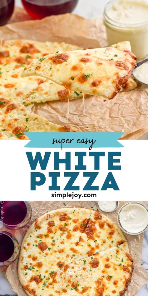 My White Pizza recipe is the perfect simple pizza that everyone is bound to fall in love with. It starts with my creamy white pizza sauce and is absolutely delicious! Homemade Pizza White Sauce, White Pizza With Chicken, White Pizza Recipe Easy, Bianca Pizza Recipes, Tortilla White Pizza, White Cheese Pizza, Cream Cheese Pizza Sauce, Nan Pizza Recipes, White Pizza Sauce Recipe Easy