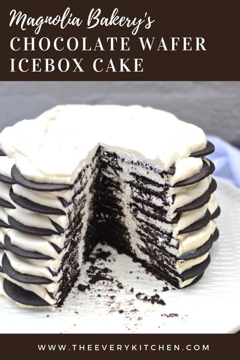 My favorite dessert recipe: Magnolia Bakery's Chocolate Wafer Icebox Cake #easydessertrecipes #dessertrecipes #icebox cake | theeverykitchen.com Chocolate Wafer Icebox Cake, Chocolate Wafer, Icebox Cake Recipes, Magnolia Bakery, Magnolias Bakery, Chocolate Wafers, Icebox Cake, Favorite Dessert, Bakery Recipes