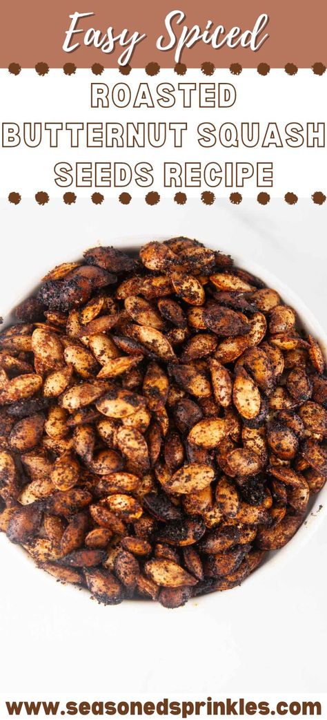 This easy roasted butternut squash seeds recipe creates a savory crunchy snack or topping for fall and winter salads and soups. You'll never throw the seeds away again after you taste these! #recipe #butternutsquash #seeds #vegetarian #snack #seeds Butternut Squash Seeds Roasted, Roasted Butternut Squash Seeds, Roasted Squash Seeds, Butternut Squash Seeds, Butternut Squash Recipes Roasted, Vegetarian Snack, Butternut Recipes, Winter Salads, Squash Seeds