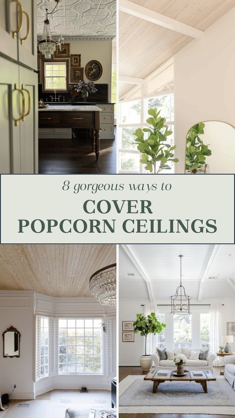 8 Genius Ways to Cover a Popcorn Ceiling Without Removing It Textured Ceiling Paint, Cover A Popcorn Ceiling, Painting Popcorn Ceiling, Popcorn Ceiling Makeover, How To Paint Laminate, Covering Popcorn Ceiling, Removing Popcorn Ceiling, Sheet Vinyl Flooring, Beadboard Ceiling