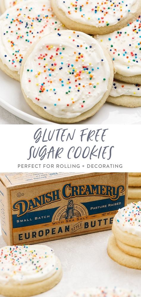 These gluten free sugar cookies are the perfect sweet and simple cookie! Great for traditional or cut out cookies, this recipe makes buttery, soft, and tender cookies you’ll love frosting for the holidays or snacking on anytime! #glutenfree #holidays #cookies #dessert 40 Aprons, Simple Cookie, Gluten Free Sugar Cookies, Gluten Free Holiday, Gluten Free Christmas, Gluten Free Sweet, Gluten Free Desserts Recipes, Gf Desserts, Gluten Free Sweets