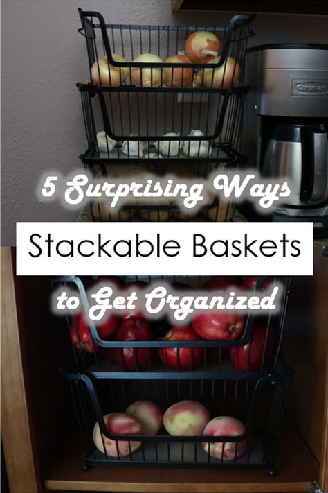 All about how to get organized with open stackable baskets including five ways your probably haven't heard of! Stacking Basket, Stackable Baskets, Stackable Bins, Ways To Organize, Organized Life, Organizing Tips, Stackable Storage, Wire Baskets, Get Organized