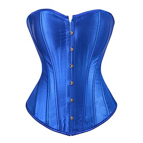 Grebrafan Women's Plus Size Satin Overbust Lace up Boned Corsets Shapewear Outfit (UK(16-18) 3XL Blue) Yellow Corset, Womens Corset Tops, Corset Steampunk, Corset Underbust, Bustier Lingerie, Fashion Corset, Gothic Tops, Top Bustier, Blue Corset