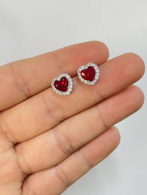 Red Glamorous   Copper  Stud Embellished   Jewelry Cute Red Heart Earrings, Red Stud Earrings, Accessories 2023, Red Earrings Stud, Red Heart Earrings, Embellished Fashion, Red Studs, Prom Accessories, Red Jewelry