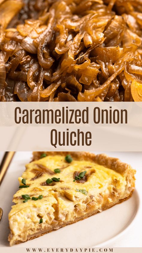 Made with eggs, gruyere and jammy sweet onions, this Caramelized Onion Quiche is a rich and flavorful savory pie perfect for any meal in the day. Heath Recipes, Caramelized Onion Quiche, Gruyere Quiche, Chicken Quiche, Ready Made Pie Crust, Onion Quiche, Onion Pie, Breakfast Quiche Recipes, Quiche Recipes Easy