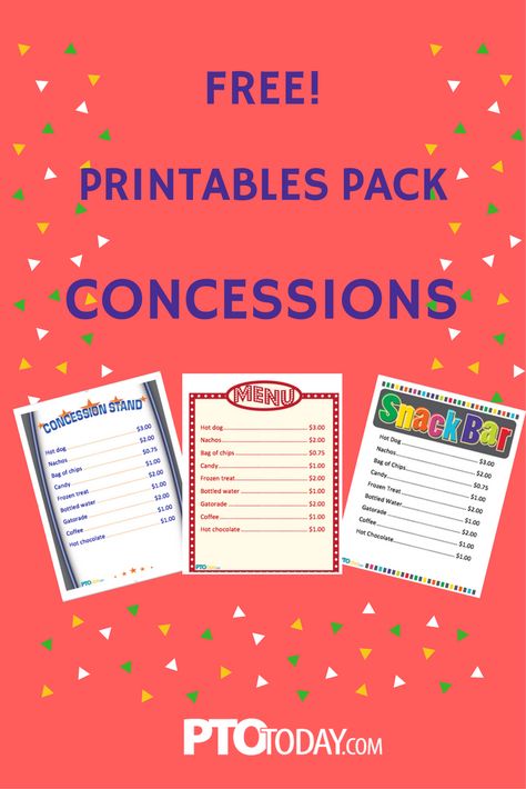 Use our menus for food and snack items at your next event! Football Concession Stand, Concession Stand Menu, Concession Stand Sign, Free Printable Menu Template, Concession Stand Food, Snack Cart, Menu Stand, Snack Stand, Pto Ideas