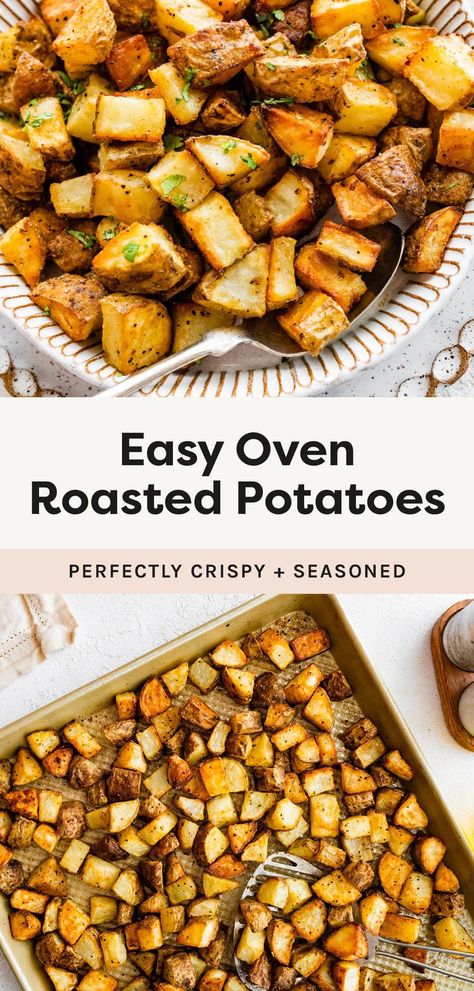 Make the best crispy oven roasted potatoes with just a few simple ingredients! They're the perfect side dish for any meal and can be customized with different seasonings. Red Potatoes Oven, Roasted Yellow Potatoes, Oven Baked Potatoes Recipes, Crispy Potatoes In Oven, Easy Oven Roasted Potatoes, Crispy Oven Roasted Potatoes, Small Potatoes Recipe, Gold Potato Recipes, Seasoned Roasted Potatoes