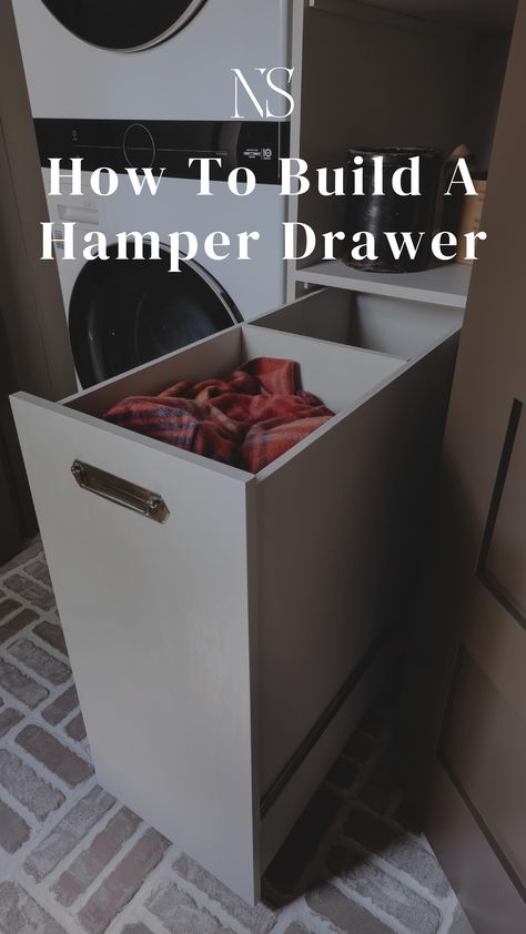 Build In Laundry Basket, Diy Linen Closet In Bathroom, Pull Out Hamper Cabinet Laundry Baskets, Laundry Room Hidden Hamper, Laundry Hamper Pull Out Cabinet, Laundry Hamper In Closet Ideas, Sliding Laundry Baskets, Hamper Between Washer And Dryer, Pull Put Laundry Hamper