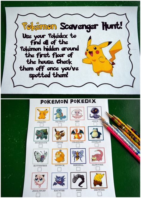 Pokemon Scavenger Hunt, Pokemon Party Games, Guzma Pokemon, Pokemon Party Decorations, Pokemon Themed Party, 4de Verjaardag, Lucario Pokemon, Gender Reveal Party Games, Pokemon Birthday Party