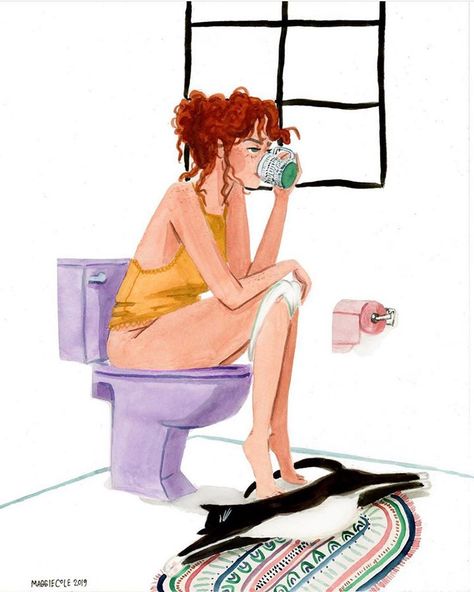 Maggie Cole (@maggiecoledraws) • Instagram photos and videos Bathroom Illustration Drawing, Toilet Illustration, Toilet Drawing, Bathroom Illustration, Roller Girl, Tent Dress, Illustration Girl, Girls Illustration, Girls Prints