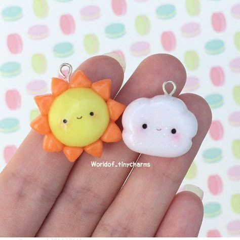 #kawaii #charms #polymer #clay #sun #cloud Fimo Kawaii, Crea Fimo, Clay Crafts For Kids, Polymer Clay Kawaii, Clay Keychain, Polymer Clay Animals, Polymer Clay Diy, Polymer Clay Jewelry Diy, Cute Polymer Clay