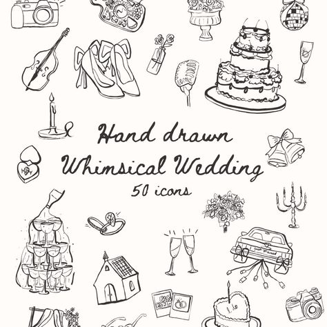 Fun Whimsical Wedding, Wedding Invitation Doodle, Hand Drawn Wedding Invitations Illustration, Hand Drawn Wedding Invite, Creative Wedding Invitations Digital, Ring Doodle, Wedding Ring Illustration, Wedding Drawings, Wedding Doodles