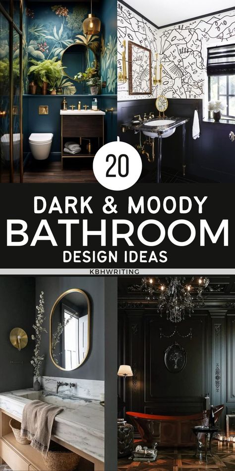 20 Vintage Dark & Moody Bathroom Inspirations Black Terrazzo Bathroom, Dark Vanity Bathroom, Dark Moody Bathroom, Small Dark Bathroom, Bathroom Vibes, Moody Bathroom, Small Bathroom Inspiration, Dark Bathroom Ideas, Neutral Bathroom Decor