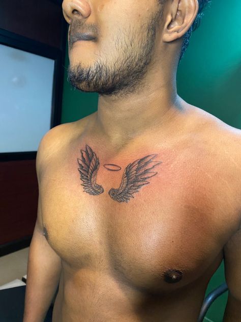 Front Chest Tattoo Men, Chest Wings Tattoo Men, Wing Tattoo Chest, Chest Tattoo Men Ideas Wings, Angel Wings Tattoo Men, Angel Wings Tattoo Man, Wings Tattoo On Chest, Wings Tattoo Men, Angel Wings Chest Tattoo