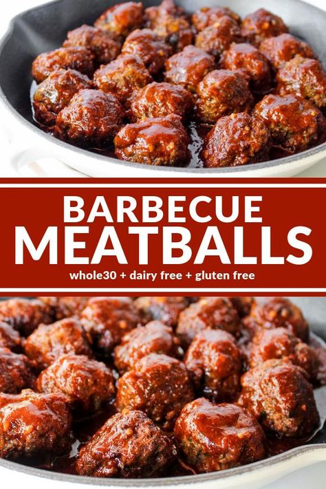 These Barbecue Meatballs are delicious and tangy thanks to an easy homemade barbecue sauce that contains no added sugar! Paleo Bbq Meatballs, Turkey Meatballs Bbq Sauce, Meatballs In Barbecue Sauce, Gluten Free Bbq Meatballs, Bbq Meatball Sauce, Keto Bbq Meatballs, Healthy Bbq Meatballs, Healthy Sauce For Meatballs, Turkey Meatballs Bbq