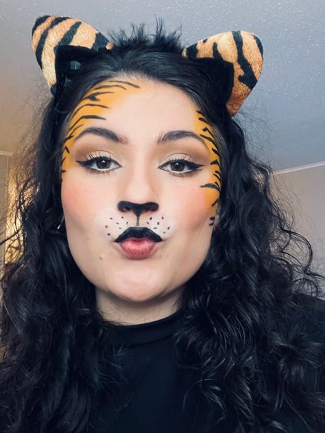 Easy Tiger makeup Easy Tiger Costume, Tiger Face Painting Easy, Animal Makeup Looks Easy, Zoo Animal Makeup, Animal Halloween Makeup Easy, Lemur Face Paint, Tiger Make Up Woman, Cute Tiger Makeup, Tiger Costume Women Diy