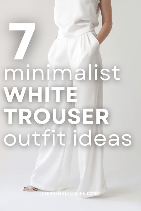 Need outfit ideas for your white wide leg trousers? Here are the top styling ideas from Pinterest for your minimalist wardrobe. Winter White Wide Leg Pants Outfit, White Dress Pants Outfit Classy, White Wide Leg Pants Outfit Casual, White Wide Leg Pants Outfit Winter, Wide White Pants Outfit, White Wide Leg Trousers Outfit, White Trousers Outfit Winter, White Trousers Outfit Casual, White Trousers Outfit Classy