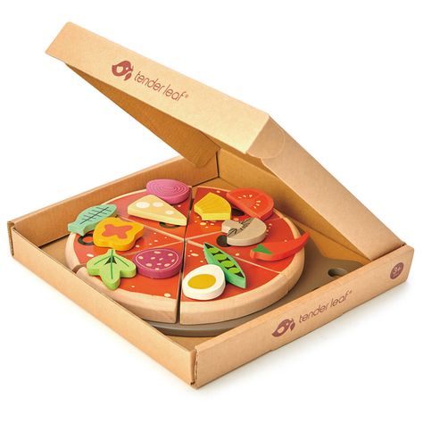 Wooden Pizza Toy By Lime Tree London | notonthehighstreet.com Pizza Tray, Piece Of Pizza, Personal Pizza, Pretend Food, Pizza Boxes, Pizza Box, Toy Food, Food Accessories, Delicious Pizza