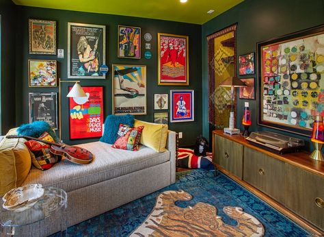 Music Inspired Room, Rock N Roll Living Room, Rock And Roll Room, City Interior, Show House, Interior Decorator, Small Apartment Living, Time And Space, Curated Design