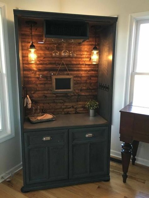 Use an old cabinet or tv stand and turn it into a bar. #tvstandsmakeover Armoire Bar, Entertainment Center Design, Built In Entertainment Center, Coffee Bar Station, Diy Entertainment, Bar Station, Smart Tiles, Home Coffee Bar, Mini Bars