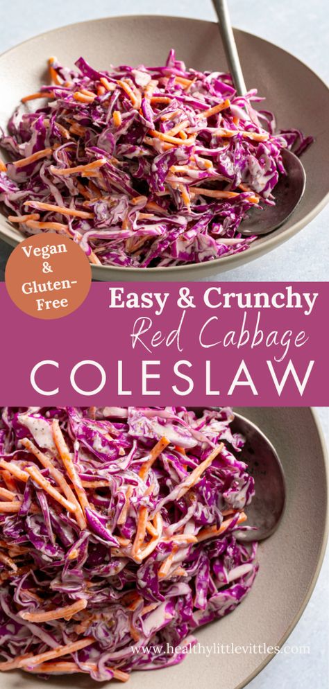 Cabbage Coleslaw Recipe, Red Cabbage Slaw Recipes, Green Bean Potato Salad, Red Cabbage Coleslaw, Cabbage Coleslaw, Cabbage Slaw Recipes, Healthy Coleslaw, Red Cabbage Slaw, Vegan Coleslaw