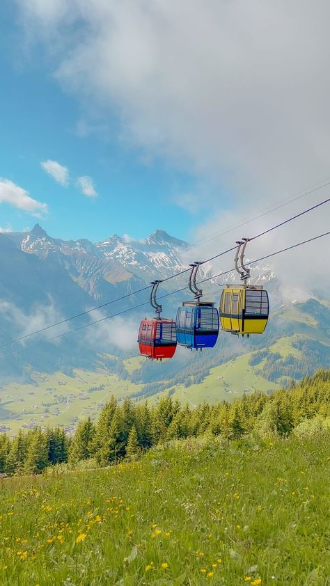 Adelboden cable car ride up to Tschentenalp Adelboden, Cable Cars, Cable Car, Car Ride, Car Ins, The Mountain, Switzerland, Aesthetic Wallpapers, Beautiful Places