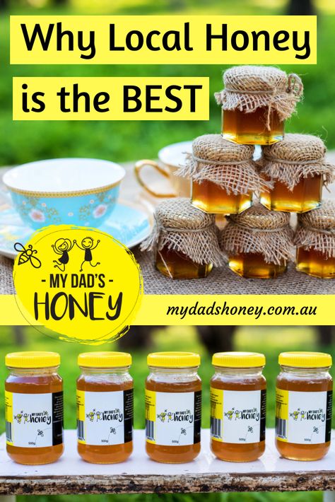 One of the best ways to ensure that you're getting high-quality, nutrient-dense honey is to buy it locally! Read our blog to know the great benefits of buying local honey and why it is the best option. Encourage your family & friends to buy local honey by sharing this post!  #MyDadsHoneyBlog #Honey #Honeyblog #honeyrecipe #beeswax #beeswaxwraps #beeswaxcandle #australia #lifestyleblog #organichoney Local Honey Benefits, Honey For Sore Throat, Honey Uses, For Sore Throat, Honey Products, Bees Wax Wraps, Types Of Honey, Honey Benefits, Best Honey