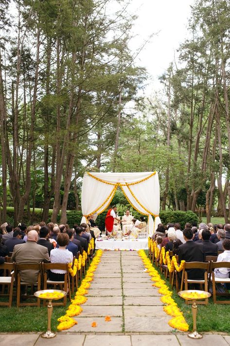 Traditional Hindu Ceremony at Woodend Sanctuary #mandap #mandapdecor #outdoorweddingideas #outdoorindianwedding White Mandap, Colorful Indian Wedding, Western Dishes, Hindu Ceremony, Mandap Decor, Outdoor Indian Wedding, Chevy Chase, Outdoor Weddings, Purple Orchids