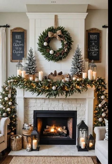 Corner Fireplace Christmas Decorations, Mantel With Stockings And Garland, Christmas Decorated Fireplaces, Christmas Decoration Themes For Home, Decorated Mantels For Christmas, Modern Christmas Decor Living Rooms, Christmas Decorated Room, Corner Fireplace Decorating Ideas, Christmas Decor Ideas Gold