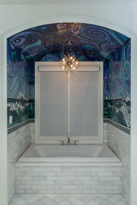 Mosaic Art Bathroom, Mosaic Home Decor, Home Mosaic, Unique Shower Ideas, Mosaic Tiles Bathroom Wall, Mosaic In Bathroom, Bathroom Mosaic Tile Ideas, Blue Mosaic Bathroom, Bathroom Ideas Aesthetic