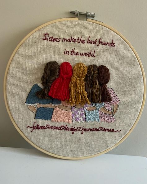 Embroidery Sisters Pattern, Sister Embroidery Designs, Sister Embroidery Hoop, Embroidery Sisters, Hand Embroidery Patterns Free Templates, Embroidery Clock, Friend Embroidery, Embroidery Patterns Free Templates, Hair Embroidery