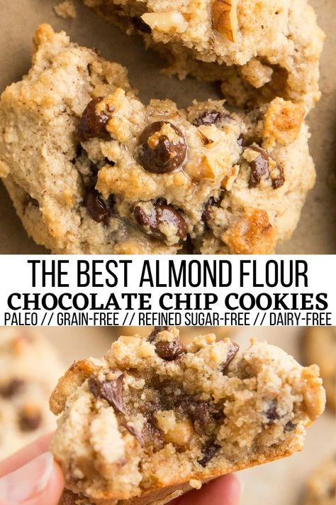 Grain Free Chocolate Chip Cookies, Cookies With Walnuts, Almond Flour Chocolate Chip, Almond Flour Chocolate Chip Cookies, Paleo Chocolate Chip Cookies, Almond Flour Cookies, Postre Keto, Paleo Cookies, Healthy Chocolate Chip